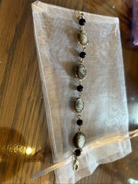 Silver -Tone Bracelet with Black and Gray Accents